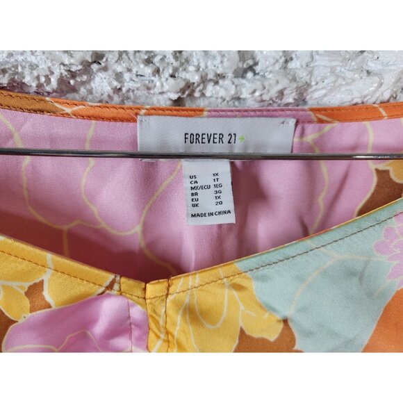 Forever 21 Women Top 1X Plus Crop Boho Festival Orange Floral Tie Front FLO58E - Picture 6 of 8